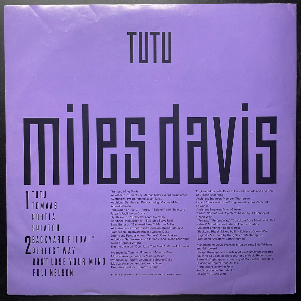 Miles Davis ‎– Tutu (Япония 1986г.)