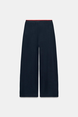 ZARA БРЮКИ ИЗ МЯГКОЙ ТКАНИ С КОНТРАСТНОЙ ПОЛОСКОЙ, СИНИЙ