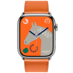 Apple Watch Series 9 Hermes 45mm, классический кожаный ремешок оранжевого цвета