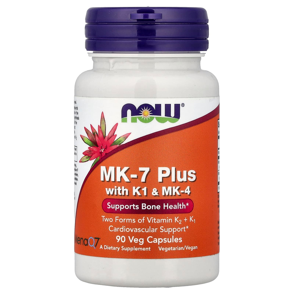NOW Foods, MK-7 Plus с K1 и MK-4, 90 растительных капсул