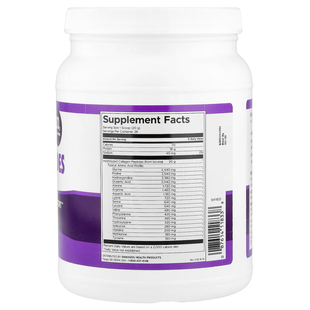 Swanson Vitamins, пептиды коллагена, с нейтральным вкусом, 560 г (19,75 унции)