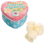 Мыльные розочки в шкатулке-сердце Счастья и радости! - 3 шт. (Цвет: молочный)