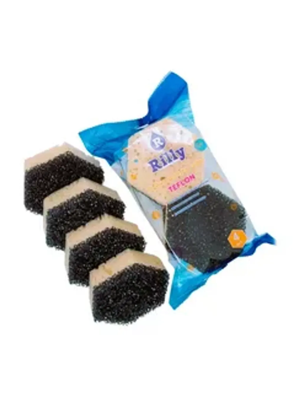 Губка для посуды "Teflon" 4 шт.RILLY*100 (Беж-Черный)