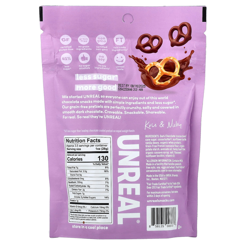 Unreal, крендели в темном шоколаде, 100 г (3,5 унции)