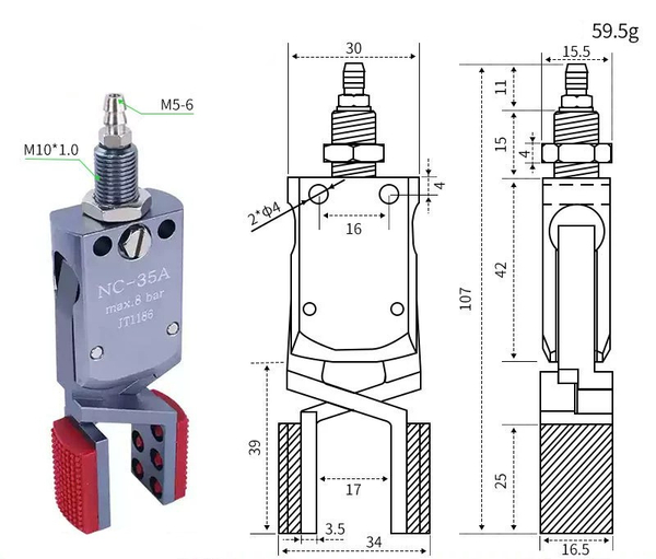 Mini-nc-35a (internal support range: 34-58mm) external teeth without detection