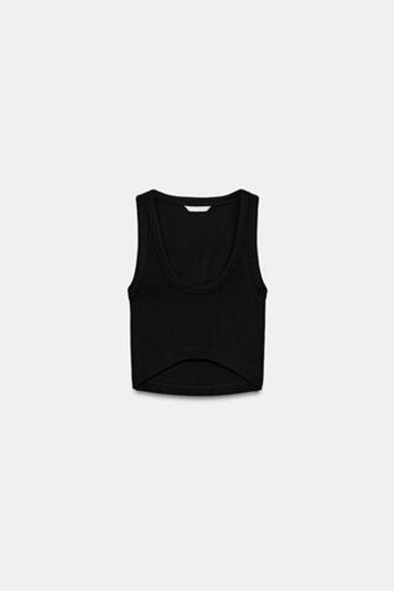 ZARA УКОРОЧЕННЫЙ ТОП В РУБЧИК, ЧЕРНЫЙ
