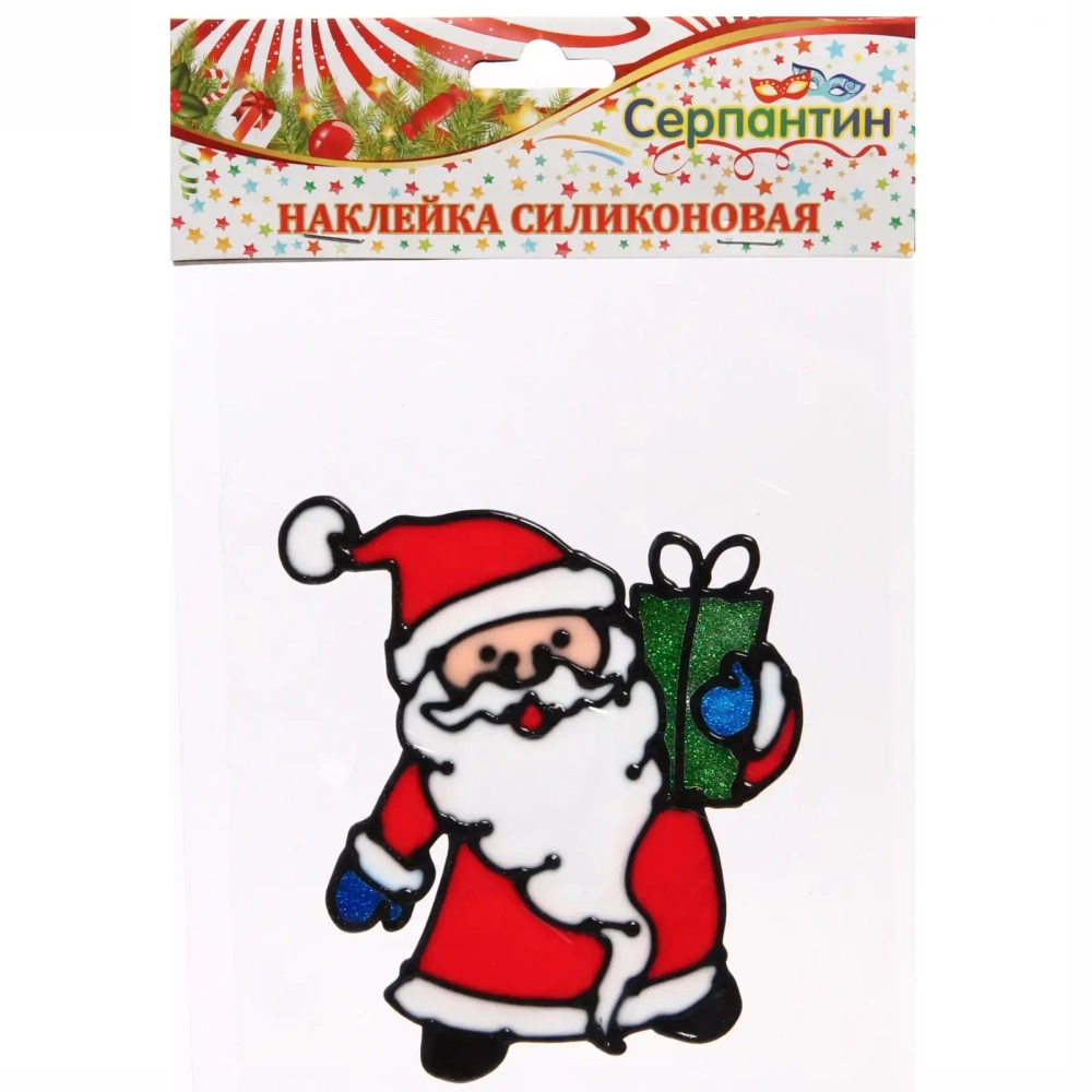 Наклейка на стекло 15*18 см,»Дед Мороз с подарком»