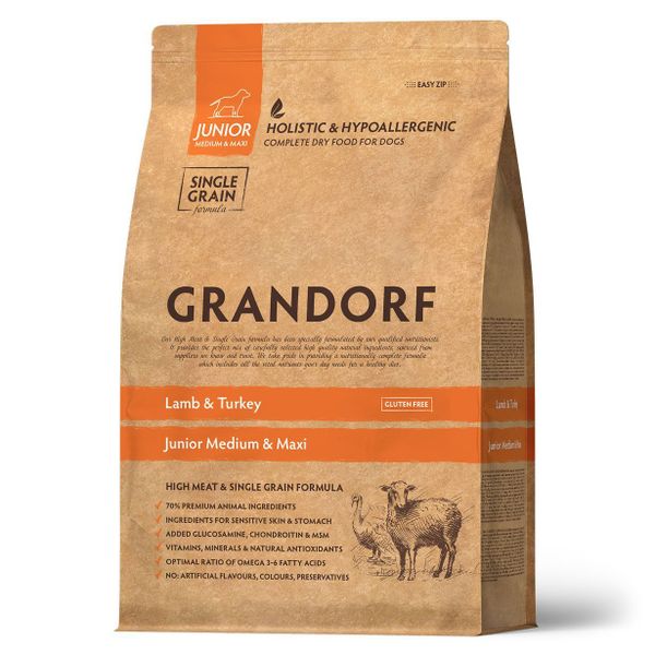Сухой корм Grandorf DOG Lamb&Turkey JUNIOR для юниоров всех пород, ягнёнок с индейкой