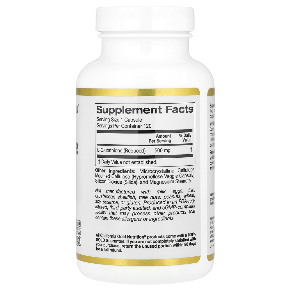 California Gold Nutrition, L-глутатион (восстановленный), 500 мг, 120 растительных капсул