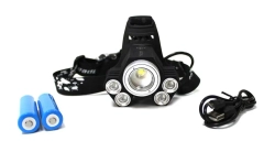 Фонарь светодиодный аккумуляторный налобный(5W LED,500Lm,2000mAh,зарядка12V,время раб.4ч,время заряд.5ч,защита гнезда зарядки,синий/белый/желтый свет) RockFORCE RF-01157