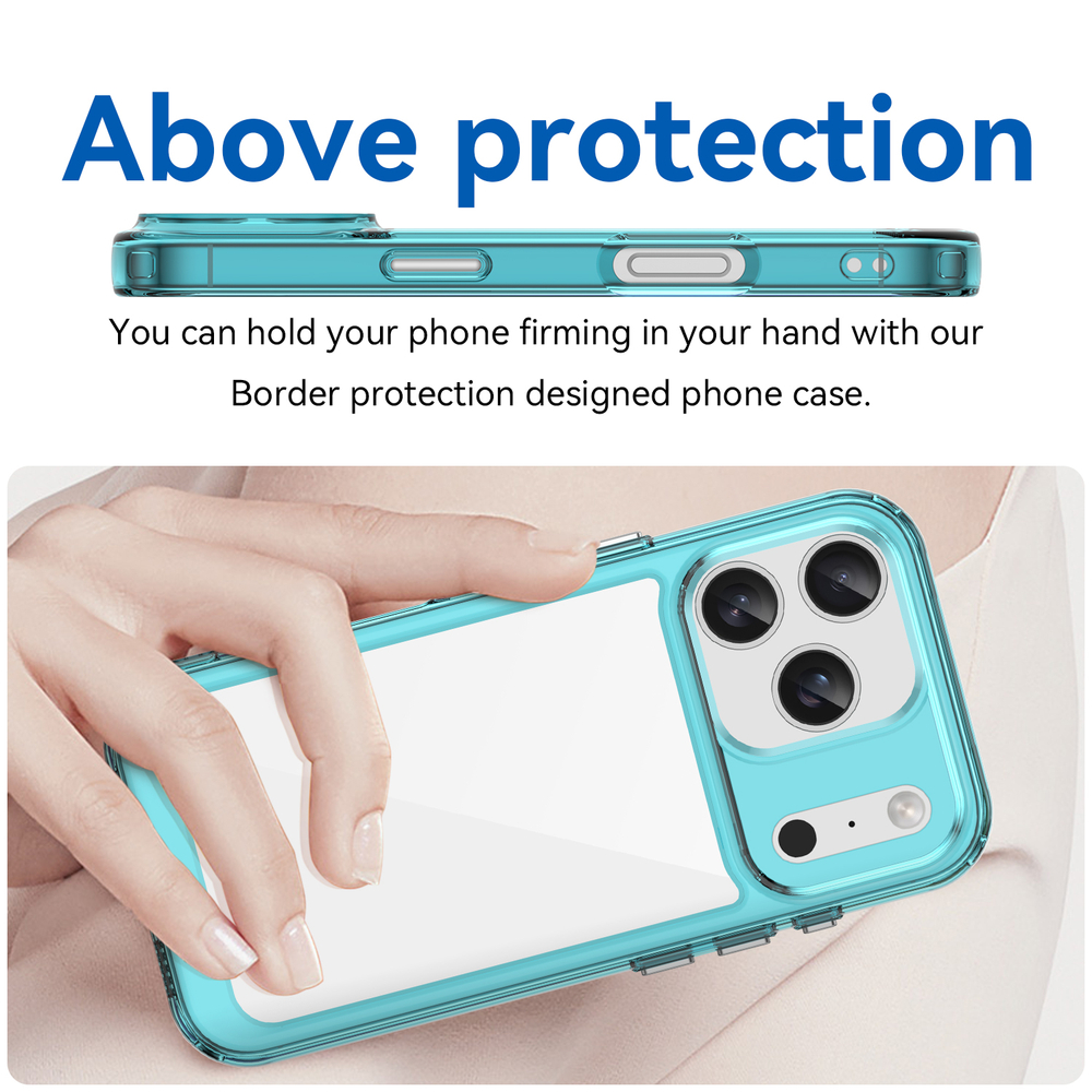 Прозрачный противоударный чехол для iPhone 17 Pro, с усиленными защитными рамками бирюзового цвета