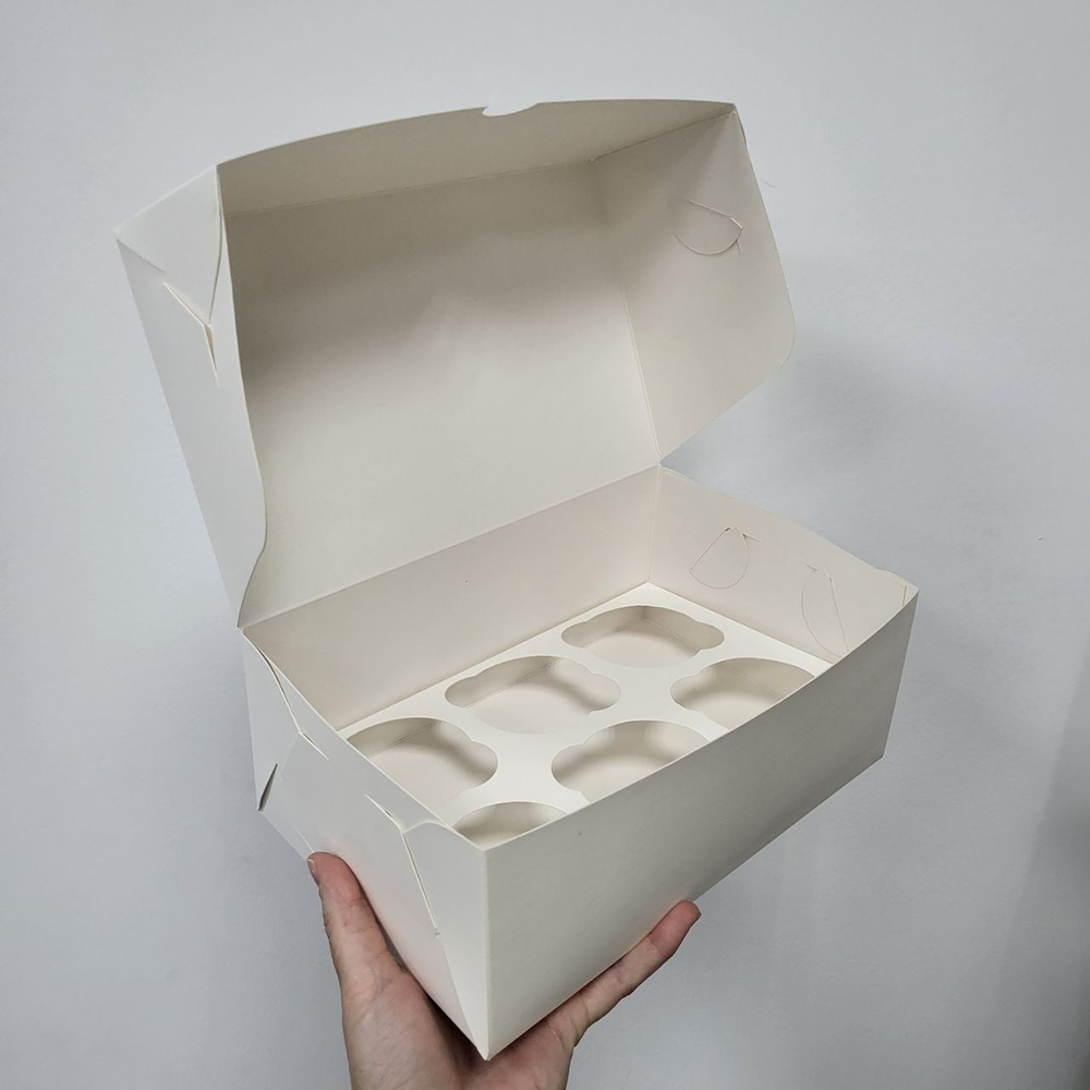 Коробка на 6 капкейков белая, 25*17*10 см (БЕЗ ОКНА)