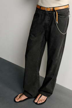 ZARA БРЮКИ STRAIGHT FIT ИЗ ЛИОЦЕЛЛА И ХЛОПКА, ЧЕРНЫЙ