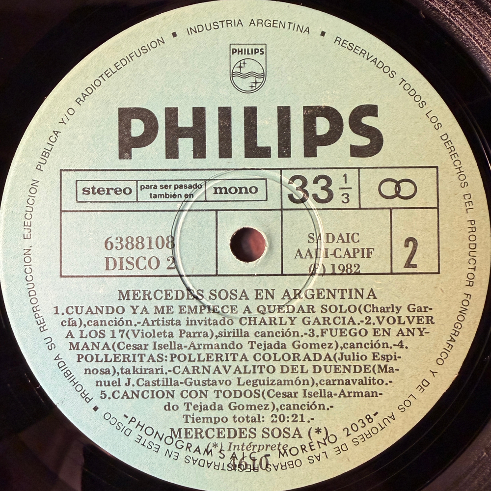 Mercedes Sosa ‎– Mercedes Sosa En Argentina 2LP (Аргентина 1982г.)