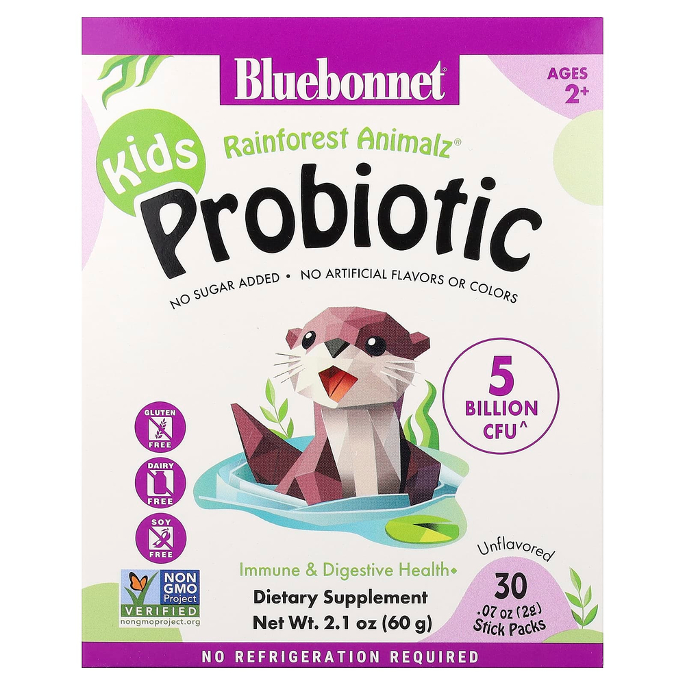 Bluebonnet Nutrition, Kids, пробиотик, для детей от 2 лет, без вкусовых добавок, 30 пакетиков по 2 г (0,07 унции)