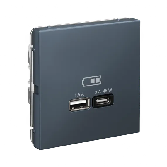 Розетка с USB A+C Systeme Electric ArtGallery Грифель GAL000729