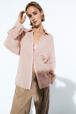 Massimo Dutti Струящаяся рубашка из рами с карманом, пыльная роза