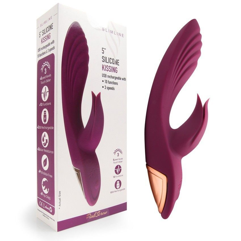 Сливовый вибратор-кролик 5’’ Silicone Kissing - 20,2 см. (Цвет: сливовый)