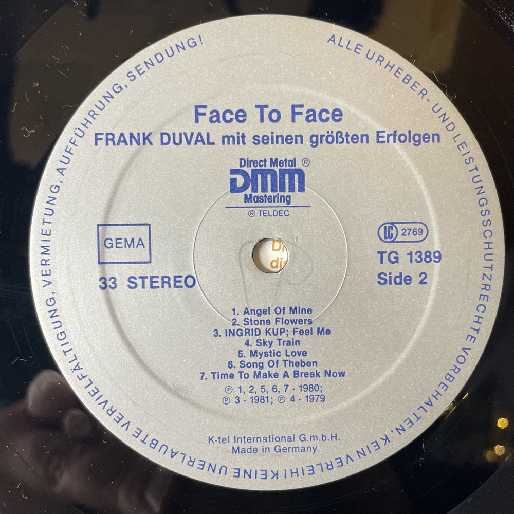 Винтажная виниловая пластинка LP Frank Duval, Face To Face (Frank Duval Mit Seinen Grosten Erfolge) (Германия 1982)