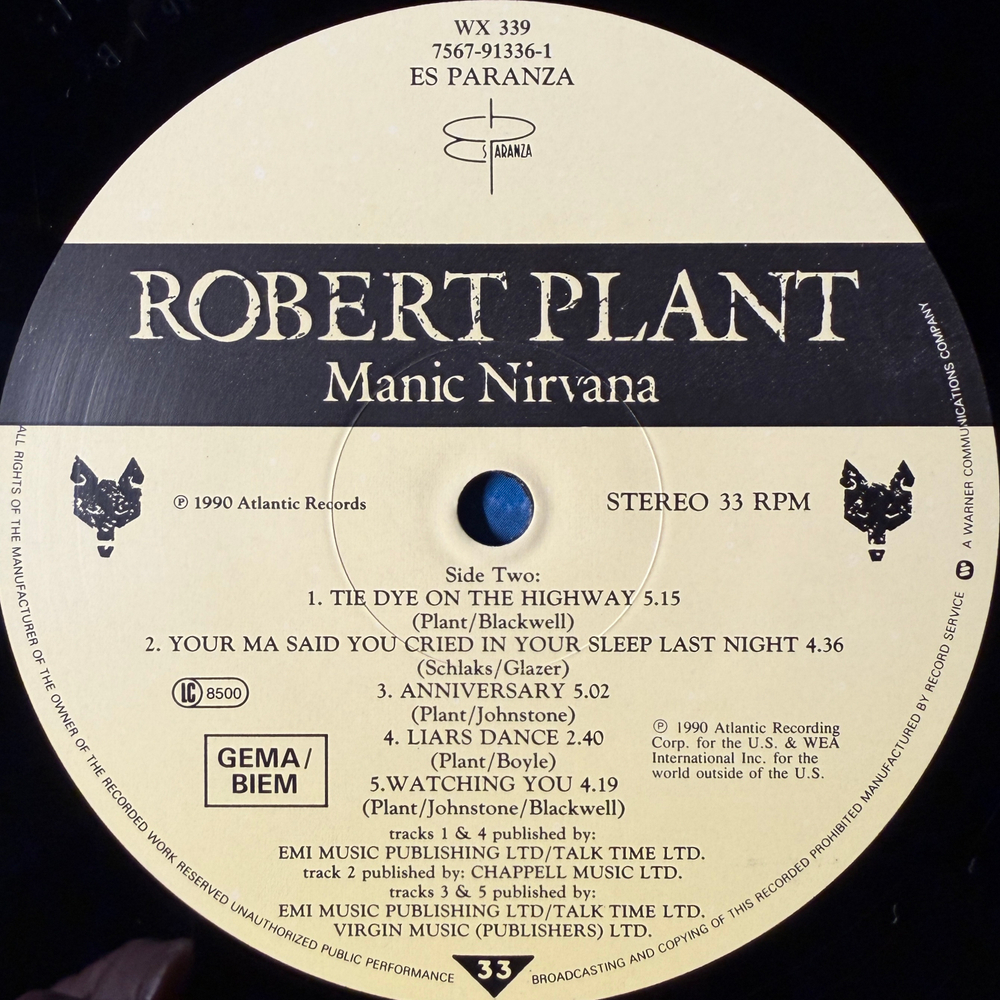 Robert Plant - Manic Nirvana (Германия 1990г.)
