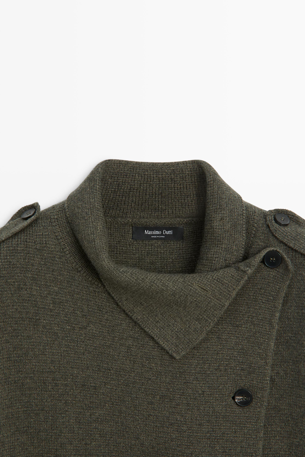 Massimo Dutti Кардиган из смесовой шерсти с двубортной застёжкой, серовато-зеленый