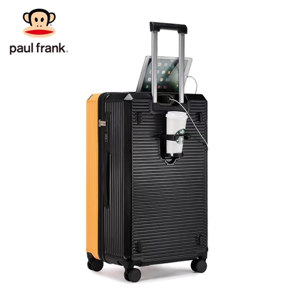 Чемодан Paul Frank "Long Way" Aluminium Frame | 5 Wheels+USB+Cup holder (Black&Orange)
