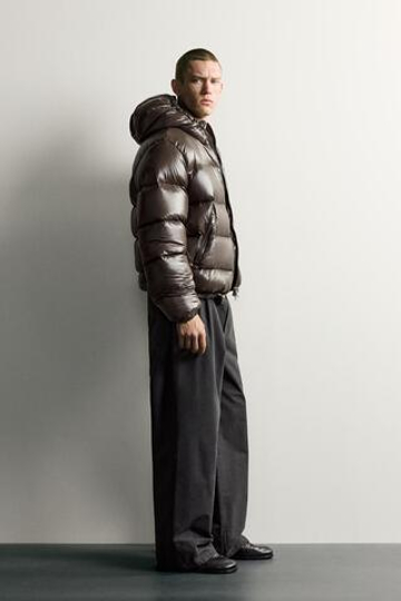 ZARA ПУХОВИК 80/20 WATER REPELLENT, КОРИЧНЕВЫЙ