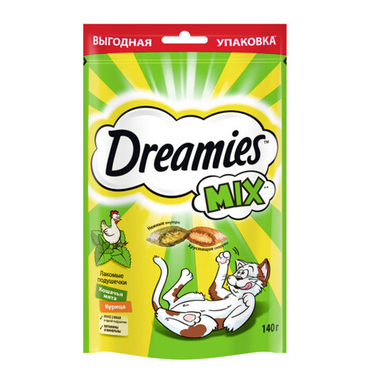 Подушечки Dreamies с курицей и кошачьей мятой 60 г