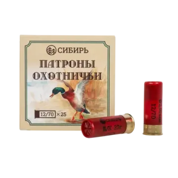 Патроны охотничьи дробовые СИБИРЬ 12/70; дробь №1; 32гр; б/к; капсюль Nobel Sport