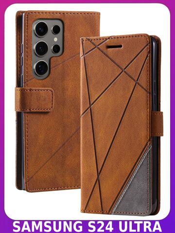 Дизайнерский чехол-книжка из кожи для SAMSUNG GALAXY S24 ULTRA с отделом для наличных, 3 слотами для карт и подставкой