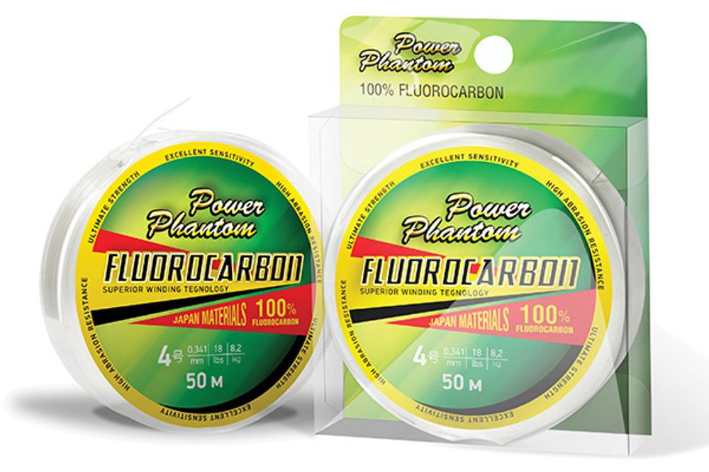 Леска Power Phantom Fluorocarbon, 4,0  0,341мм, 8,2 кг,прозрачный, 50м