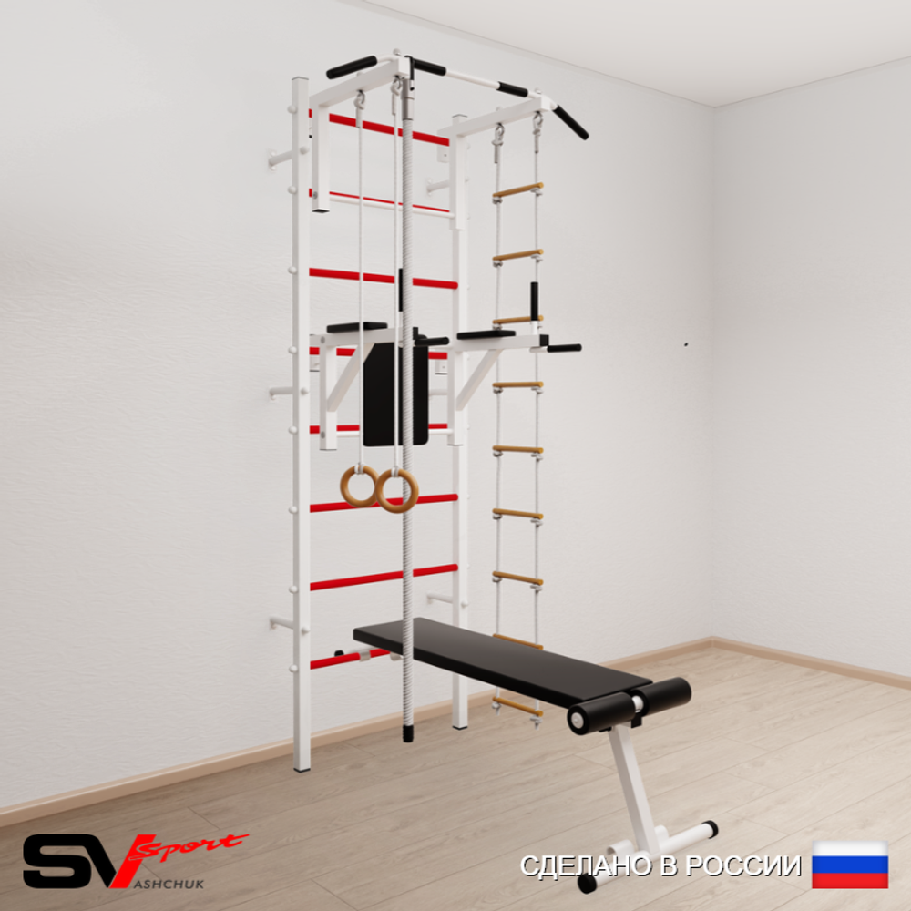 Шведская стенка Sv Sport 506 (Турник стандарт/Брусья/Скамья/Канат/Кольца/Лестница)