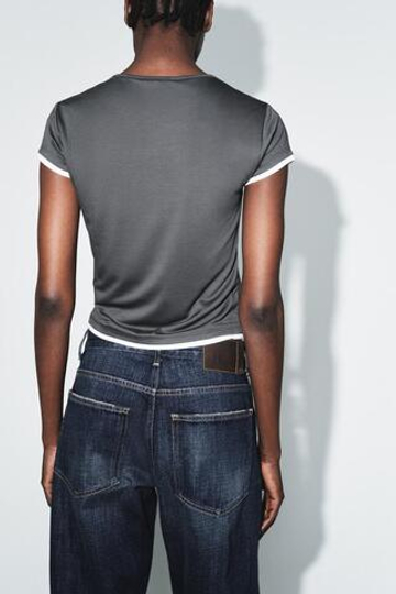 ZARA ФУТБОЛКА С КОНТРАСТНЫМИ ДЕТАЛЯМИ, СВИНЦОВЫЙ