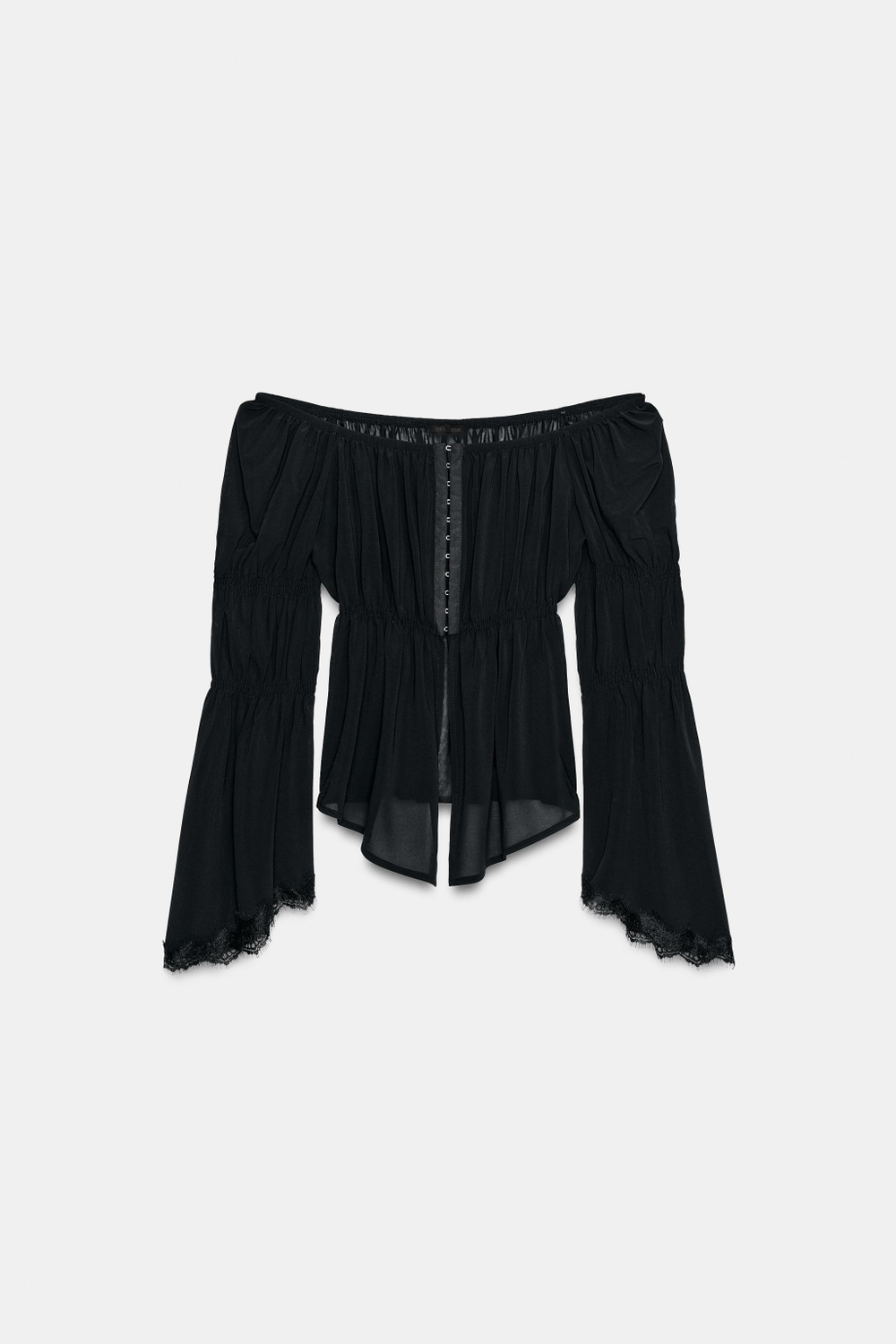 ZARA КОМБИНИРОВАННЫЙ КРУЖЕВНОЙ ТОП, ЧЕРНЫЙ