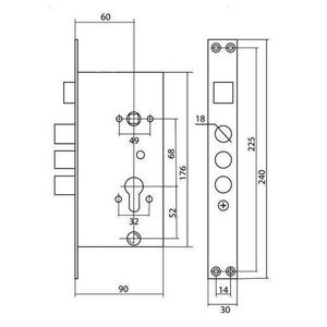 Корпус на китайскую дверь 3024-3Р R (без тяг, без задвижки) правый