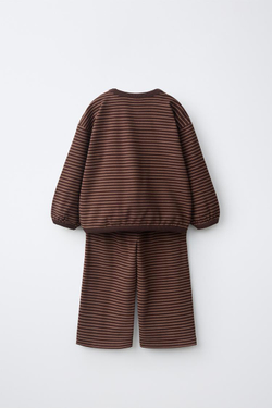 ZARA КОМПЛЕКТ ИЗ ТОЛСТОВКИ И БРЮК В ПОЛОСКУ, ТЕМНО-КОРИЧНЕВЫЙ
