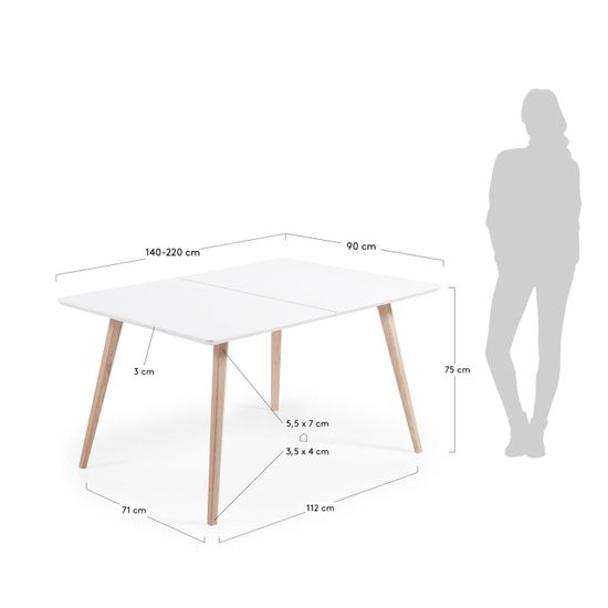 Обеденный стол QUATRE 140 (220) x90 с матовой белой столешницей La Forma Испания 