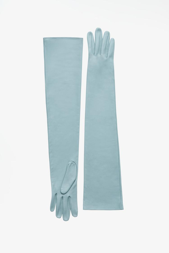 ZARA X JOHN GALLIANO ДЛИННЫЕ ПЕРЧАТКИ ИЗ 100% КОЖИ LIMITED EDITION, СВЕТЛО-ГОЛУБОЙ