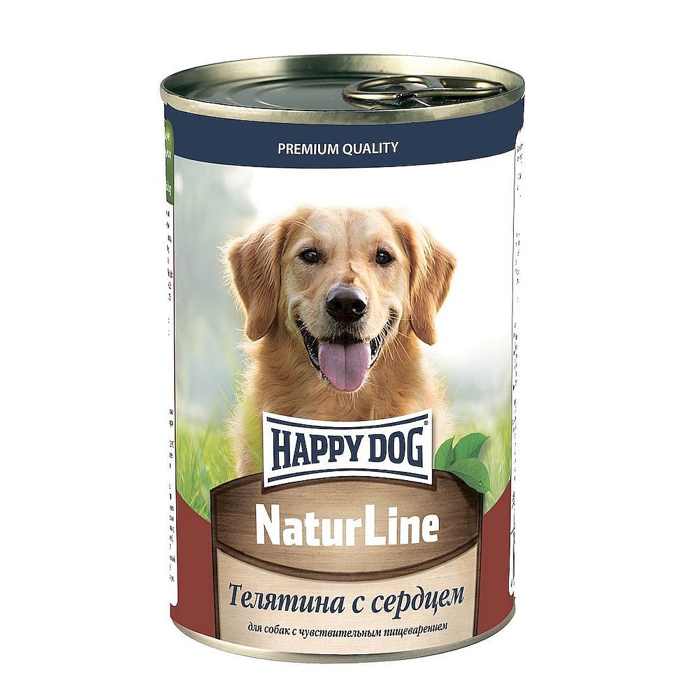 Влажный корм Happy Dog Natur Line для собак с телятиной и сердцем, банка 410г
