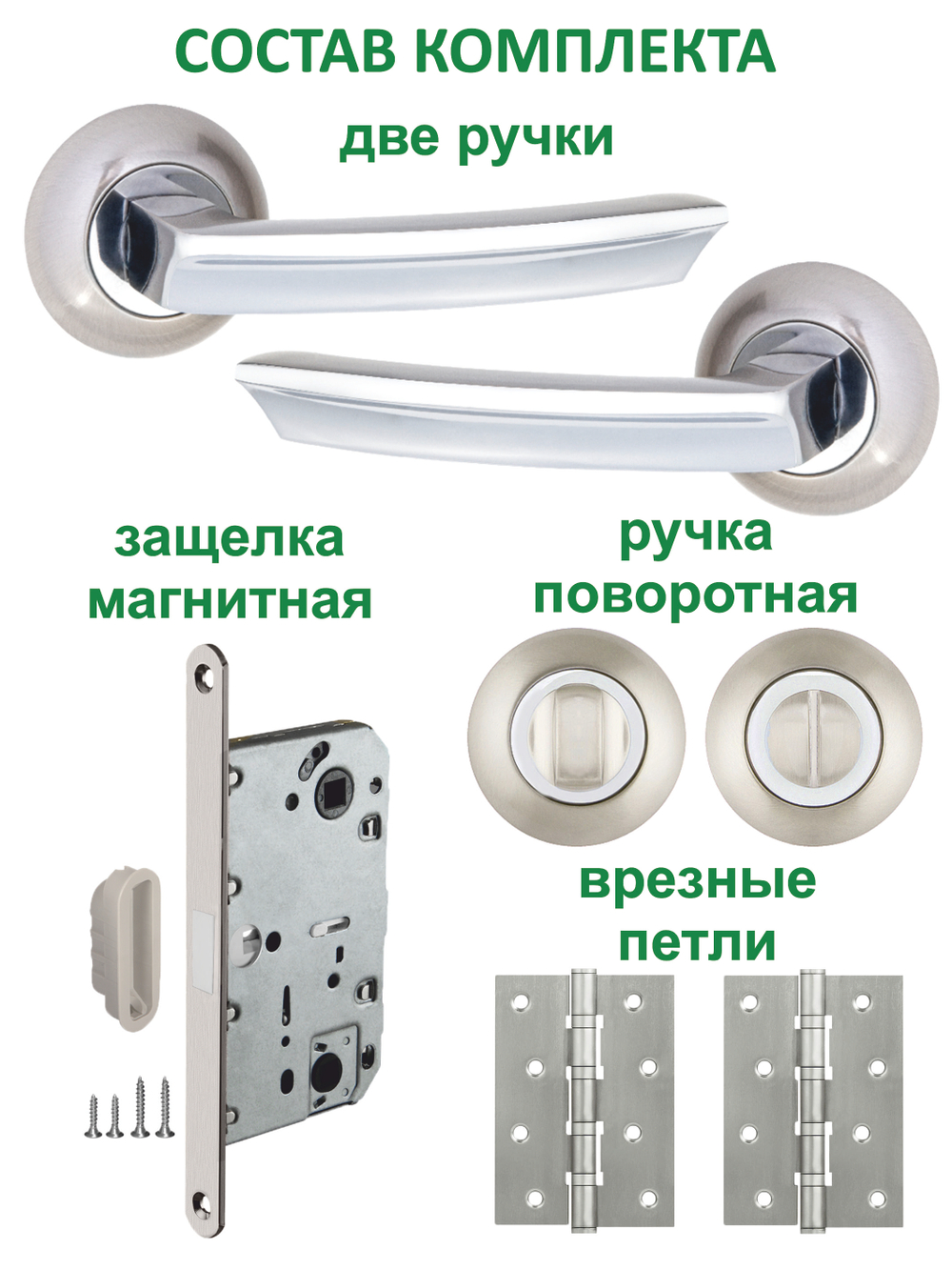 Ручка дверная с магнитной защелкой фиксатором и петлями