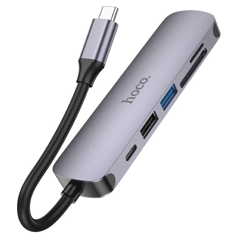 Кабель-переходник Hoco HB28 Type-C на HDMI/USB3.0/USB2.0/USB-C/MicroSD/SD серый