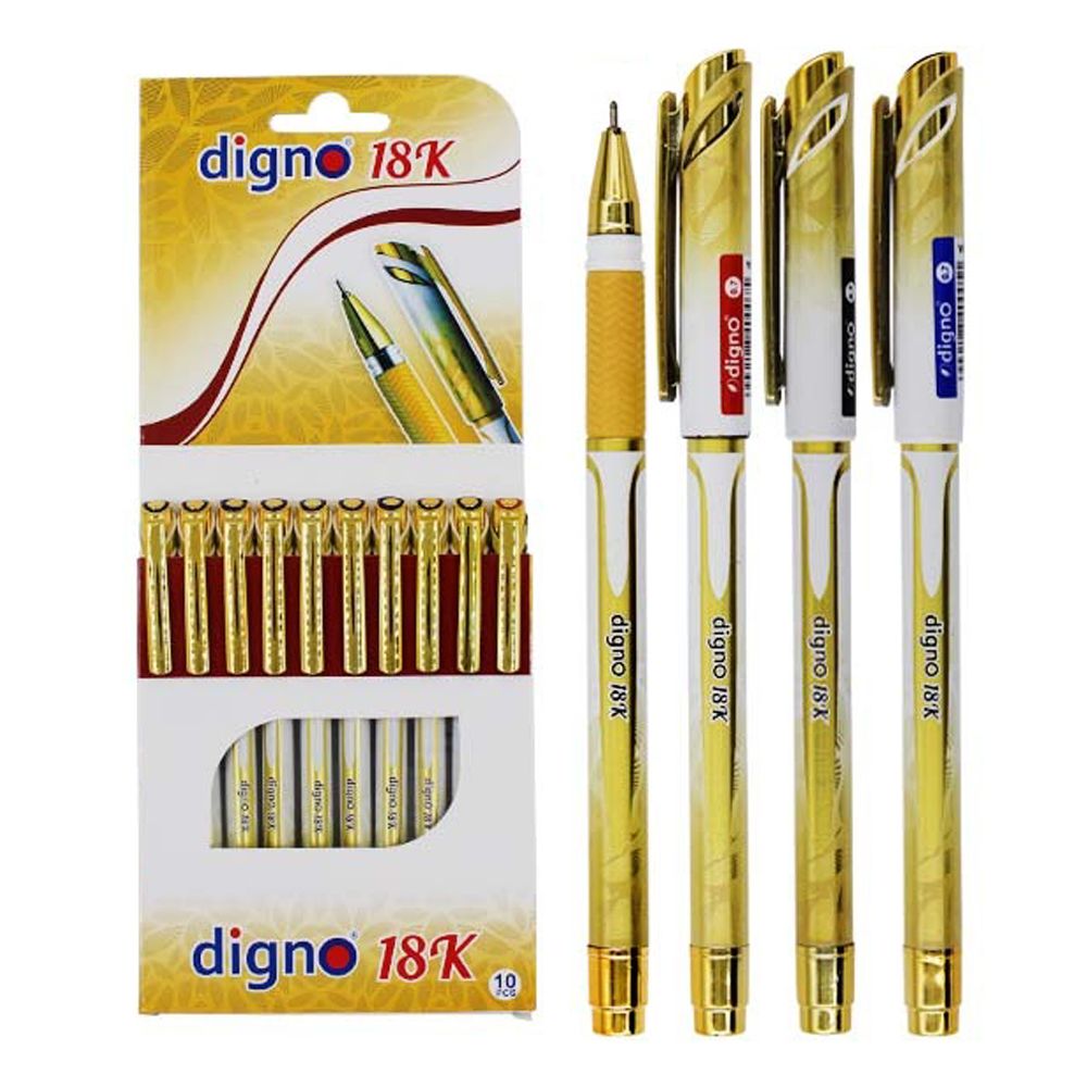 Ручка шариковая, масляная, Digno, 3 цвета чернил, серия "18K", золотистый корпус, 10 шт Ручка шариковая, масляная, Digno, 3 цвета чернил, серия "18K", золотистый корпус, 10 шт