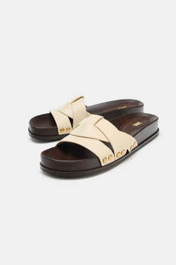 ZARA КОЖАНЫЕ САНДАЛИИ СО СКРЕЩЕННЫМИ РЕМЕШКАМИ, ЭКРЮ