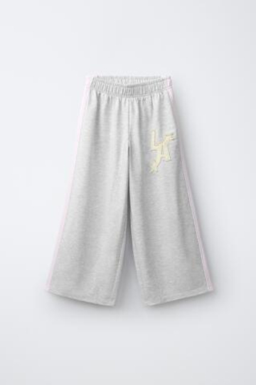 ZARA БРЮКИ WIDE LEG ИЗ МЯГКОЙ ТКАНИ С НАШИВКОЙ, СЕРЫЙ МЕЛАНЖ