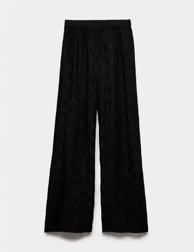 Брюки с широкими штанинами и кружевными деталями - MARKS&SPENCER
