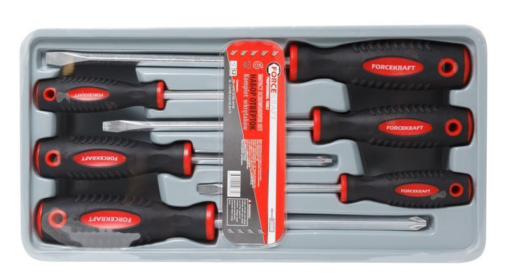 Набор отверток магнитных ''Profi''S2, 6пр.(PH:1x75, 2x100, 3x150мм, SL 5.5х100, 6.5х150, 8х175мм)в лотке FORCEKRAFT FK-2068
