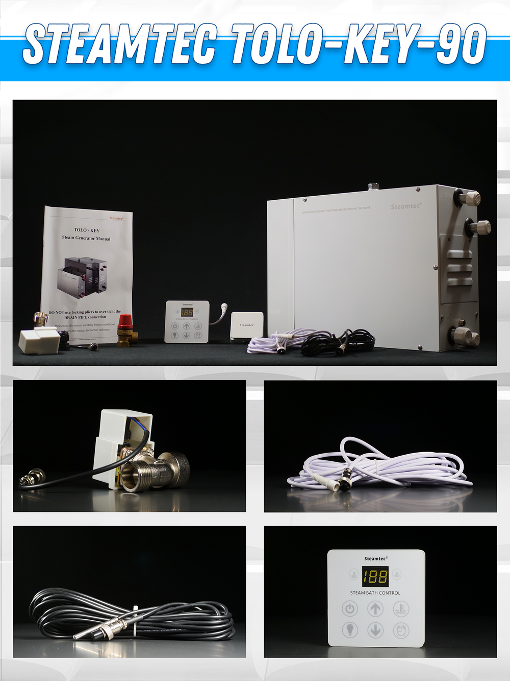 Steamtec TOLO KEY 90 - 9кВт (ВЛАГОСТОЙКИЙ модуль управления), парогенератор для хамама и турецкой бани