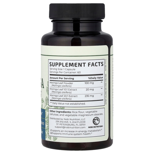 Nobi Nutrition, чистая моринга, 5000 мг, 60 капсул