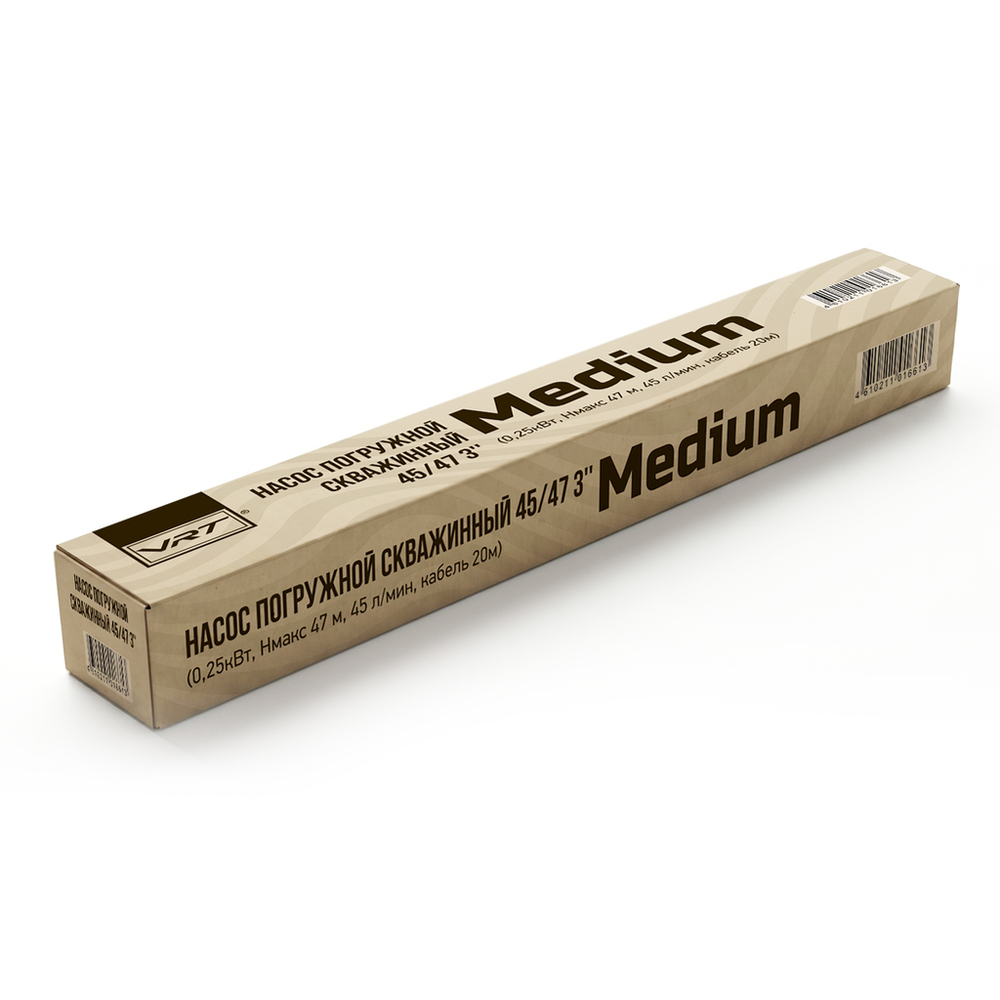 Насос погружной скважинный МИДИ (Medium) 45/47 3'' (0,25кВт, Нмакс 47 м, 45 л/мин, кабель 20м) VRT