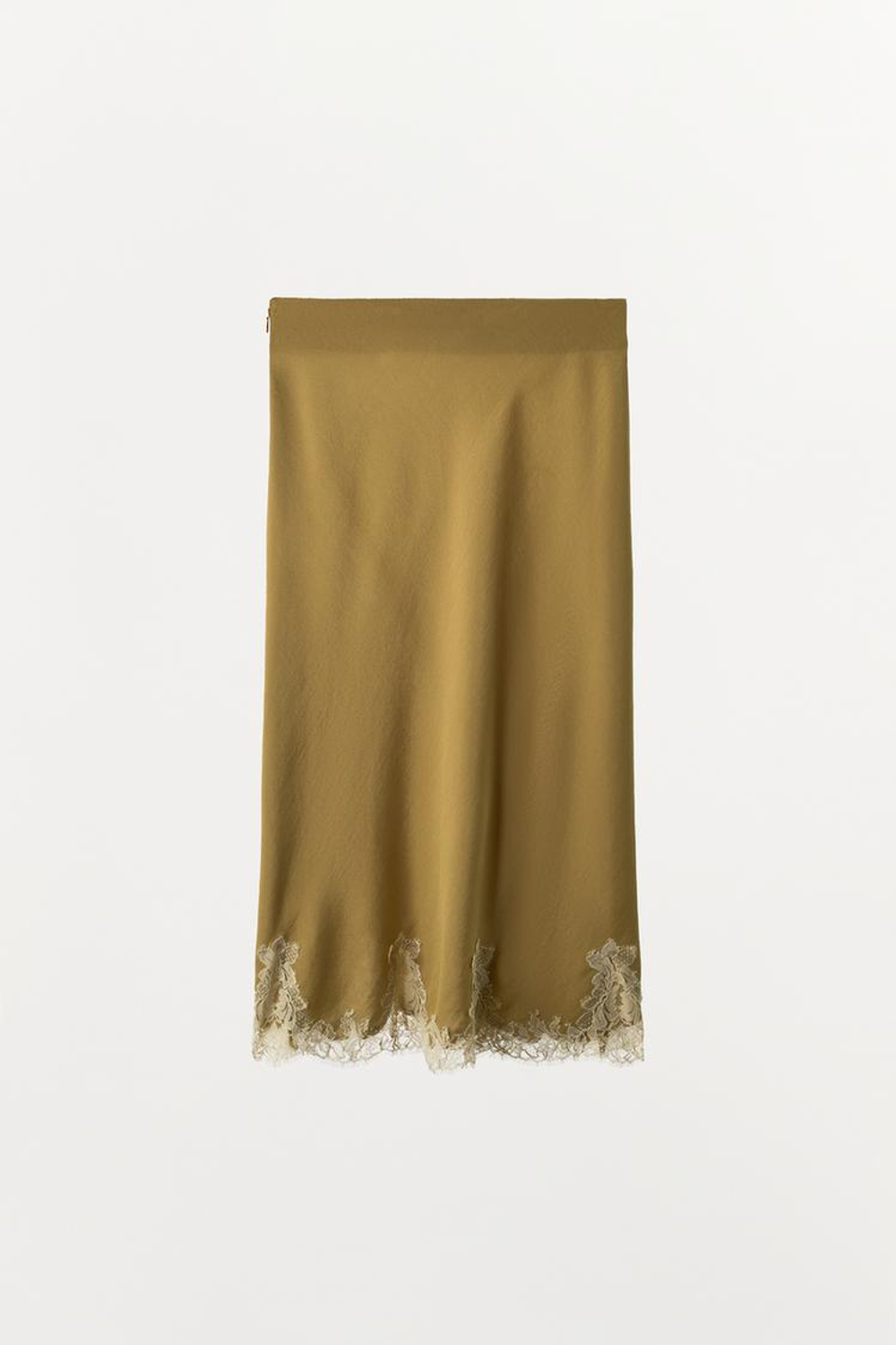 ZARA ЮБКА МИДИ С КРУЖЕВОМ, ГОРЧИЧНЫЙ